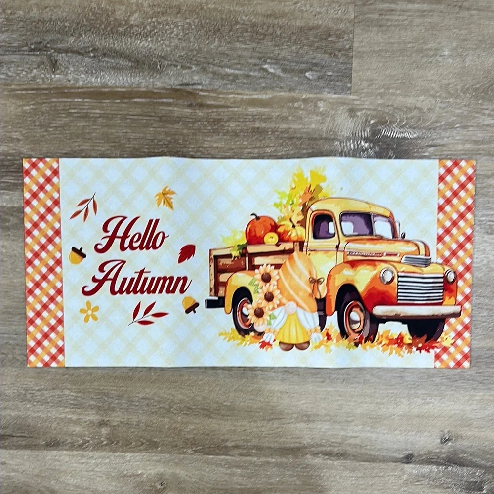 Autumn Themed indoor non slip floor mat with Vintage Truck Design 22x10 in